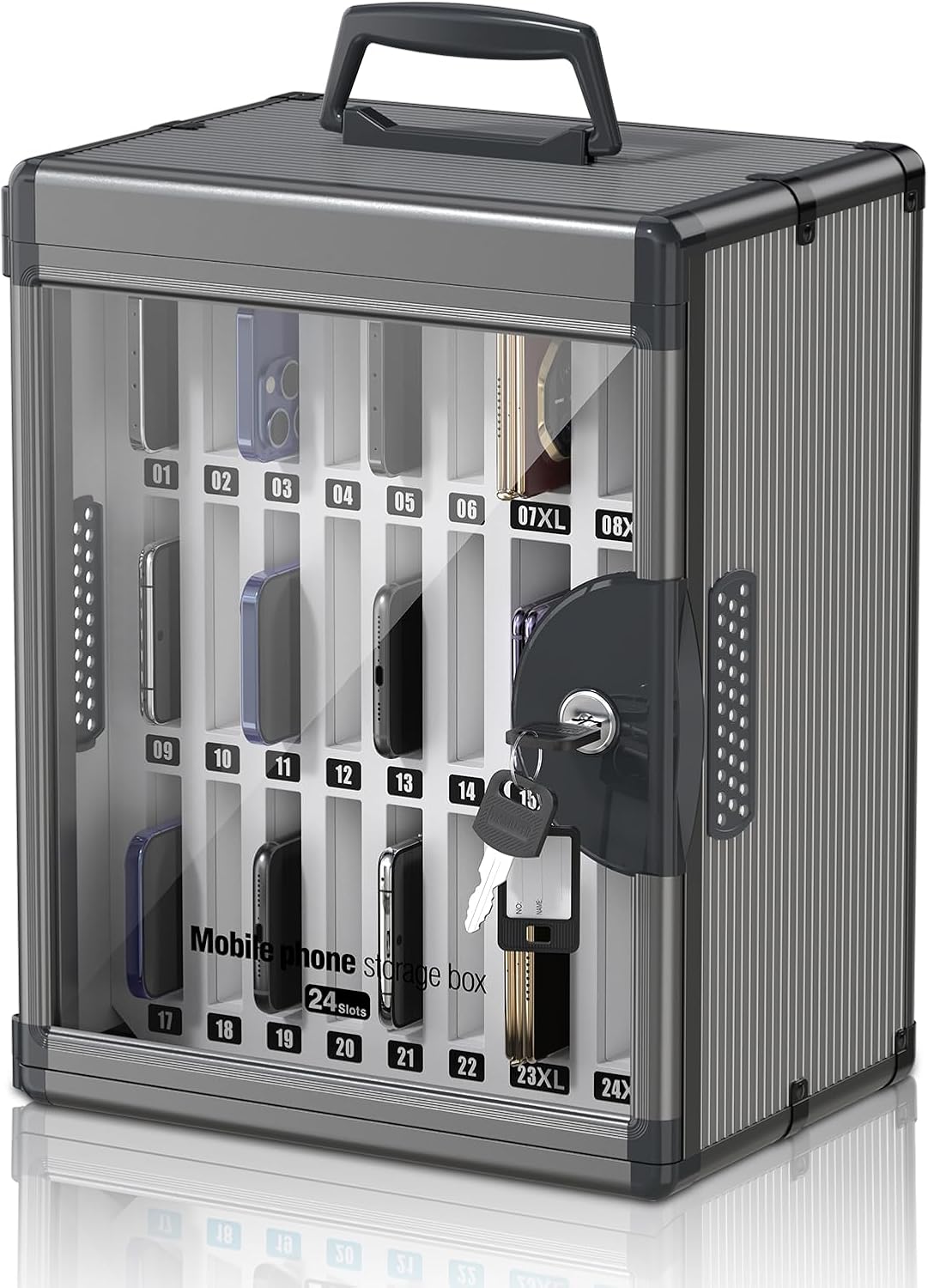 36 Slots Cell Phone Locker for Classroom, Portable Mobile Phone Storage Box with 【2 Different Size Slots】, Phone Lock Box Wall Mounted (Black)