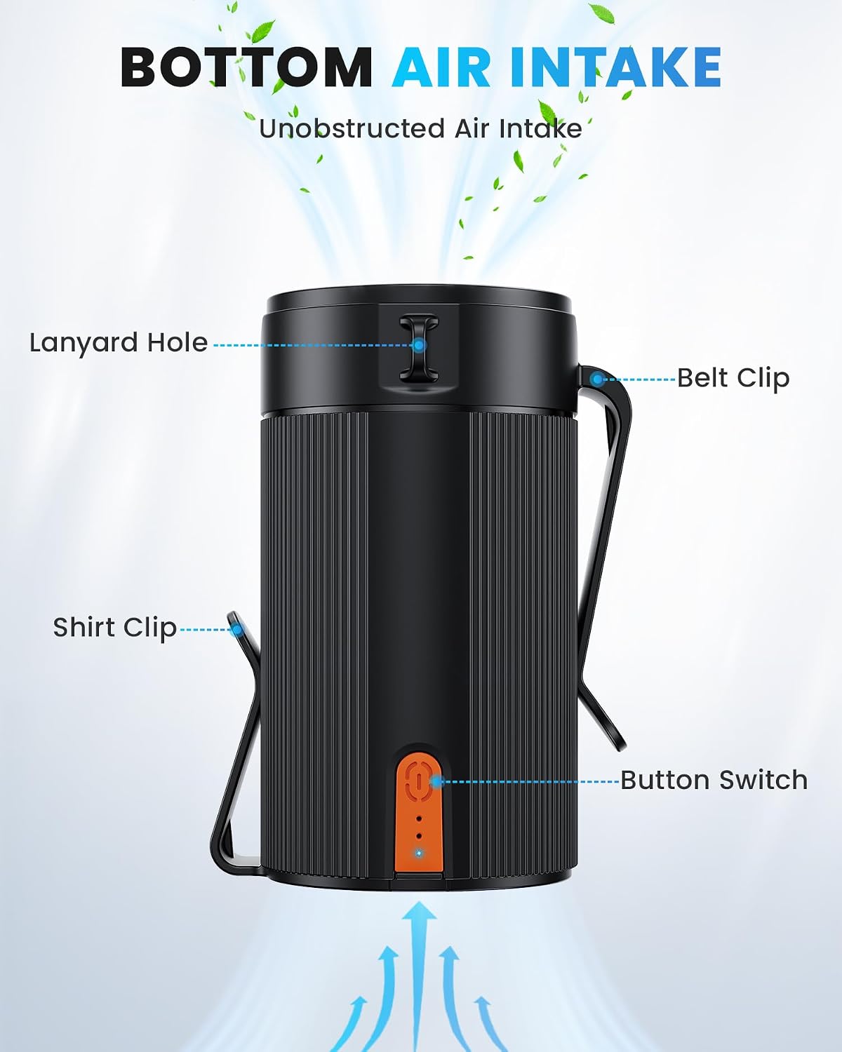 Portable Fan, Personal Rechargeable Mini Waist Fan, 3000 mAh Battery Operated, Max 24H Working Time, 4 Speeds Clip Belt fan for Outdoor, Indoor, Jobsite, Traveling, Gifts for Men - Black