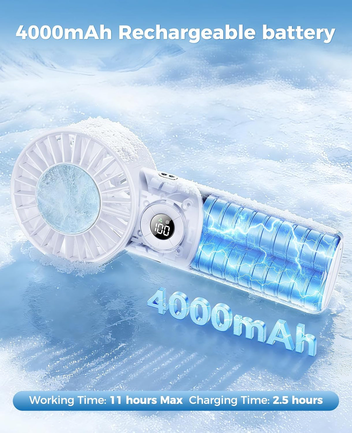 Portable Handheld Fan with Semiconductor Ice Cooling, 5 Seconds Cool Down