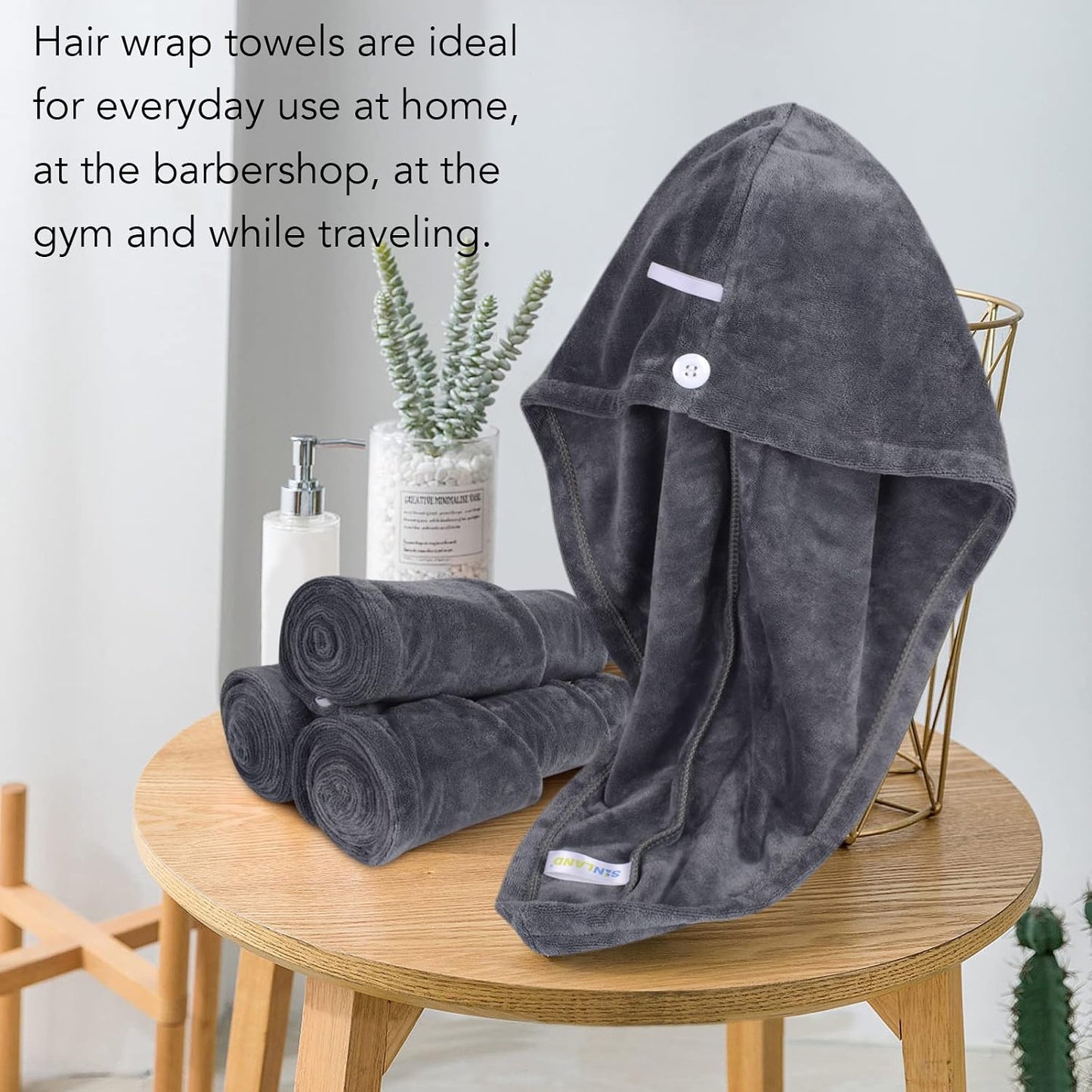 SINLAND Microfiber Hair Drying Cap Hair Towel Turban Twist for Women Fast Drying Towels Head Turban Absorbent Soft Lightweight 3 Pack Black