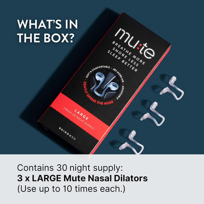 Mute Nasal Dilator Snoring Solution | Starter Pack 3 Sizes | Snore Less & Sleep Better | Nasal Strip Alternative | Comfortable Breathing Aids for Better Sleep & Improved Airflow