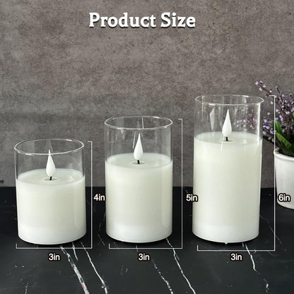 LEDHOLYT Rechargeable Flameless Glass Pillar Candles–Gifts for Women,–Set of 3, Realistic Flickering LED Flame,Remote & Timer, Ideal for Living Room, Bedroom & Halloween Festival Home Party Decor
