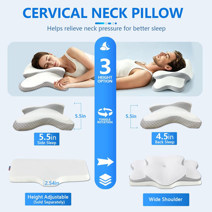 Ergo Pillow for Sleep Apnea, Neck Pain, and Snoring Relief | Cervical Neck Pillow for Neck Pain Relief & Side Sleeper | Orthopedic Memory Foam with Ergonomic Neck Support, Gray, Standard