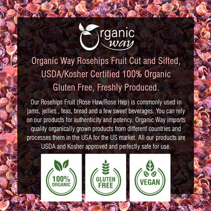 Organic Way Rosehips Fruit Seedless Cut & Sifted - Herbal Tea (4 Oz)