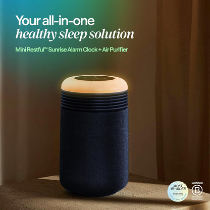 BLUEAIR Air Purifier & Sunrise Alarm Clock for Bedroom, Nursery – HEPASilent™, Wake-Up Light, White Noise & Soothing Sounds for Natural Sleep, USB-C, Mini Restful