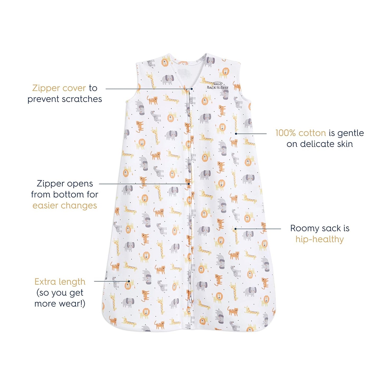 HALO SleepSack, 100% Cotton Wearable Blanket, Swaddle Transition Sleeping Bag, TOG 0.5, Ocean Life, Medium, 6-12 Months