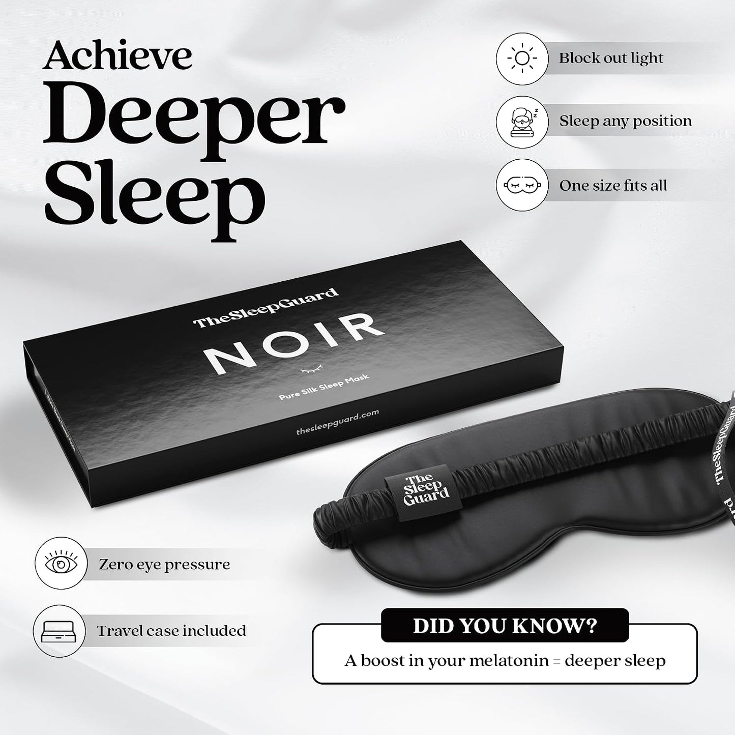 TheSleepGuard Pure Silk Sleep Mask [100% 6A Mulberry Silk, 22 Momme] Light Blocking Travel Essentials. Eye Masks for Sleeping. Black Oeko-Tex Blindfold. Eye Covers for Men & Women