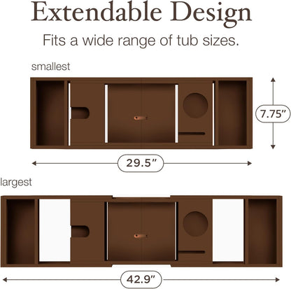 Bambüsi Bathtub Tray for Tub - Brown Bamboo Bath Tray, Expandable Wooden Bath Caddy Tray with Wine Holder, Book and Tablet Stand, Bathroom Accessories, Tub Table, Spa Bath Gifts for Women and Couples