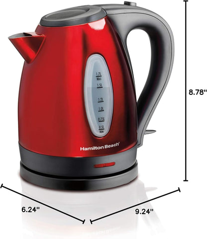 Hamilton Beach Electric Tea Kettle, Water Boiler & Heater, 1.7 Liter, Cordless Serving, 1500 Watts for Fast Boiling, Auto-Shutoff and Boil-Dry Protection, Stainless Steel (40880)