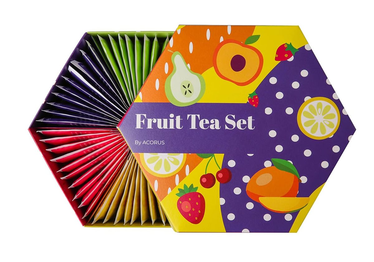 ACORUS Fruit Luxury Tea Set - Assorted Fruit and Herbal Teas Box, Tea Gift Set for Women and Tea Lovers, Large Variety Pack, 6 Flavor Sampler, 60 Bags