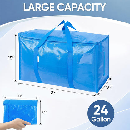 TICONN Extra Large Moving Bags Heavy Duty with Zippers & Carrying Handles, Durable Storage Bags Moving Boxes for Closet Organizers and Storage (Blue)