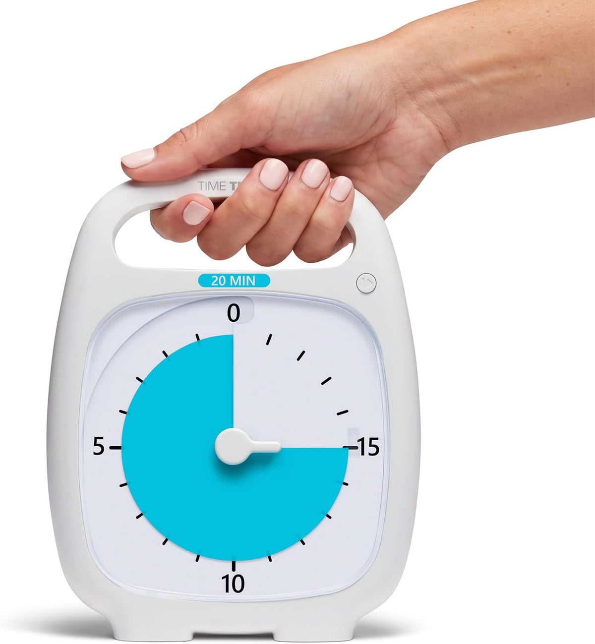 TIME TIMER PLUS 5 Minute Desk Visual Timer - Countdown Timer with Portable Handle for Classroom, Office, Homeschooling, Study Tool with Silent Operation (White)
