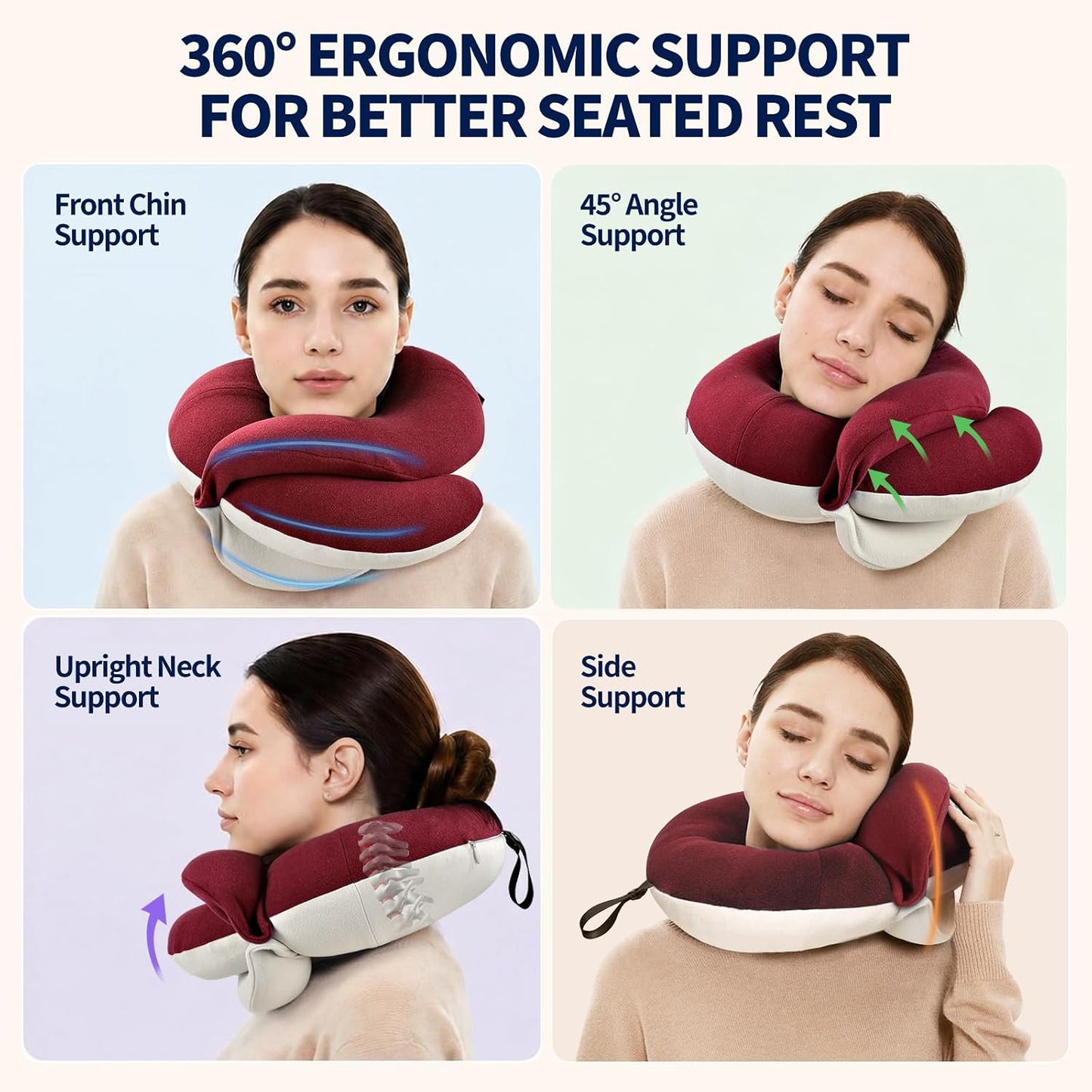 BUYUE Travel Neck Pillows for Airplanes, Memory Foam 360° Head Support Sleep for Long Flight, Skin-Friendly & Breathable, Kit with Eye Mask, Earplugs and Storage Bag (Adult, Grey, 90+ lbs)