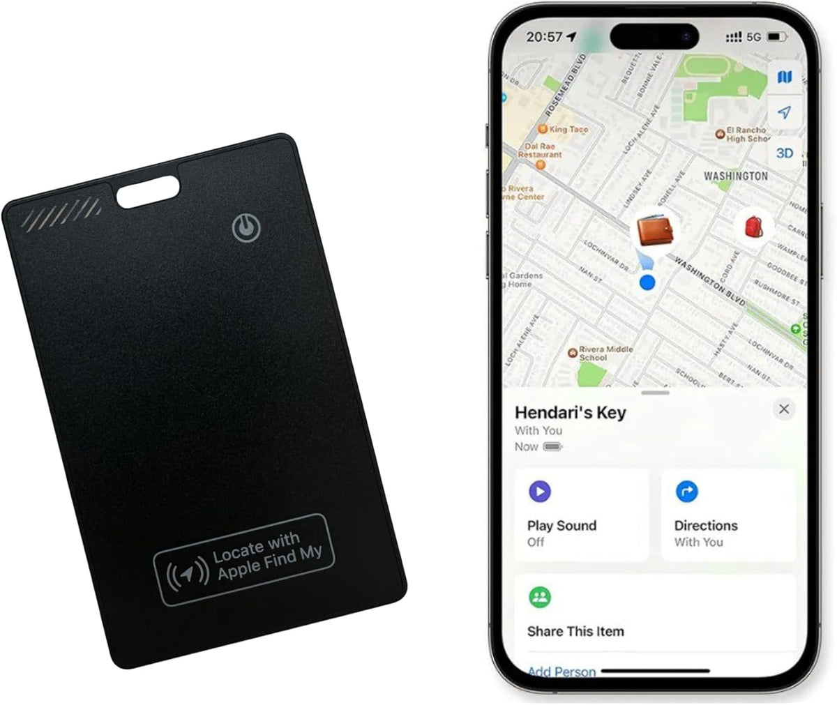 Wallet Tracker Card – Apple MFi Certified, Works with Apple Find My (iOS Only), Rechargeable Slim Tracking Card & Finder, 6-Month Battery, Item Locator for Wallet, Purse, Luggage, Passport