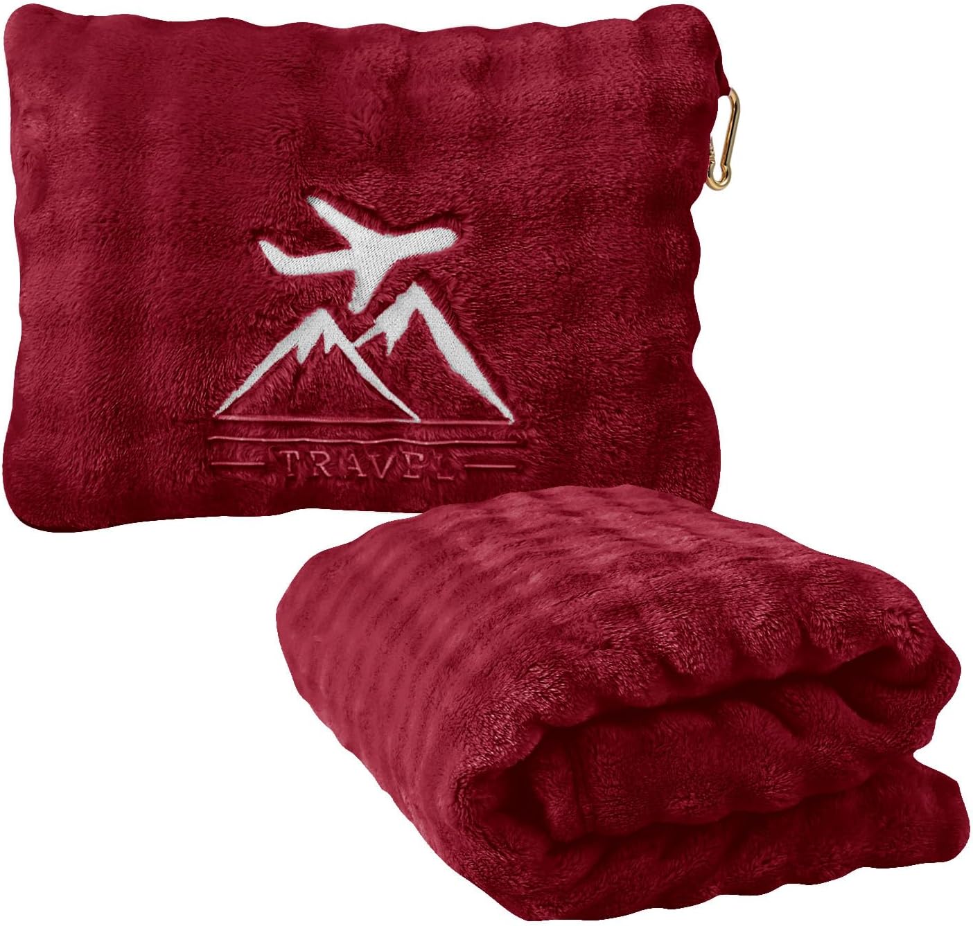 Travel Blanket and Pillow-2-in-1, Ultra-Soft&Compact, One-Piece Airplane Blanket with Hand Luggage Belt and Backpack Clip,Travelers Accessories Gifts, 61x43 Inches (Blue)