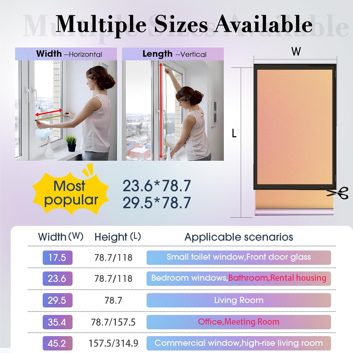 Coavas Blackout Window Film, 100% Light Blocking Privacy Window Film, No Glue Static Cling, Heat & UV Blocking, Removable Room Darkening Window Cover, Renter Friendly for Bedroom, 17.5x78.7Inch,Black