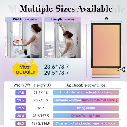 Coavas Blackout Window Film, 100% Light Blocking Privacy Window Film, No Glue Static Cling, Heat & UV Blocking, Removable Room Darkening Window Cover, Renter Friendly for Bedroom, 17.5x78.7Inch,Black