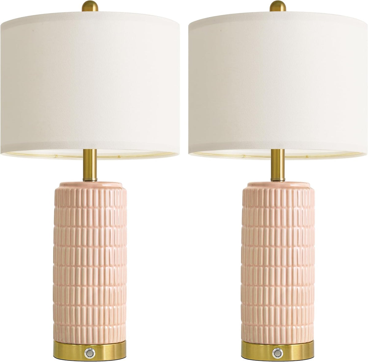 PoKat Touch Bedside Table Lamps with 2 USB for Bedroom Living Room, 25''