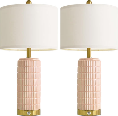 PoKat Touch Bedside Table Lamps with 2 USB for Bedroom Living Room, 25''