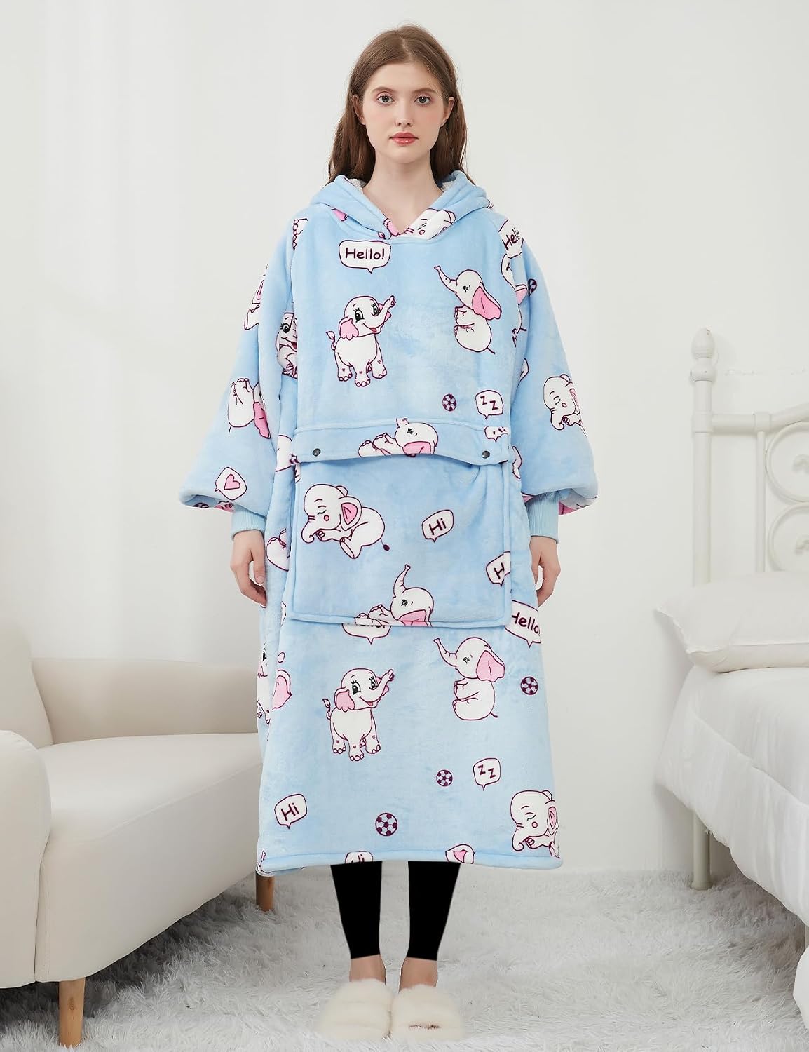KFUBUO Wearable Blanket Hoodie for Adults Sherpa All Patterns Cat Oversized Sweatshirt Blanket with Pockets for Women