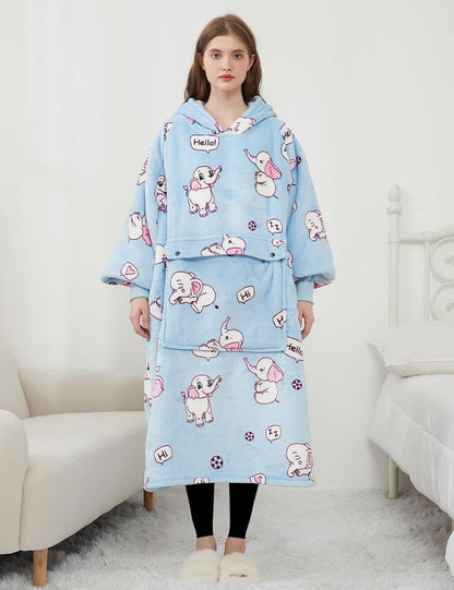 KFUBUO Wearable Blanket Hoodie for Adults Sherpa All Patterns Cat Oversized Sweatshirt Blanket with Pockets for Women