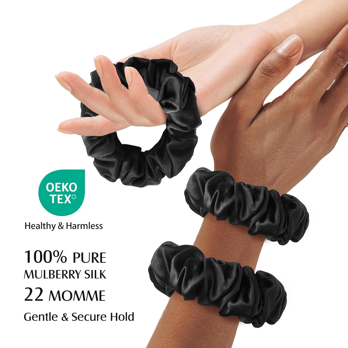 YFONG 3 PCS 100% Mulberry Silk Scrunchies for Women Girls, 22 Momme Soft Hair Ties for Frizz & Breakage Prevention, Elastic Ponytail Holders Gentle And No hurt, (Pink+Champagne+Plum Purple)