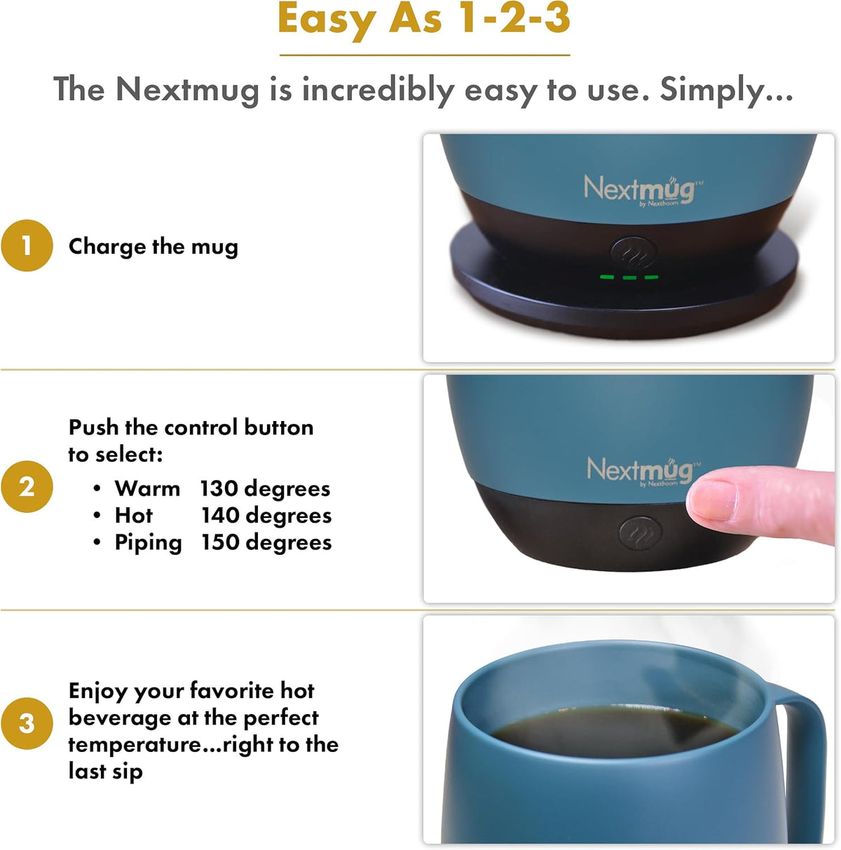 Nextmug - Temperature-Controlled, Self-Heating Coffee Mug