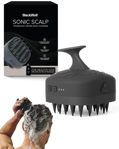Black Wolf Sonic Scalp Scrubber - Rechargeable Hair & Scalp Scrub Brush