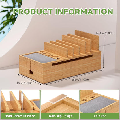 Pezin & Hulin Cell Phone Charging Station for Multi Devices-Natural Bamboo
