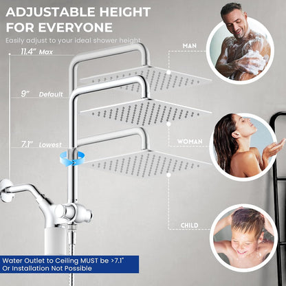 Ryamen Upgraded Dual Shower Heads Combo, 10 inch Filtered Shower Head with Handheld, 3-Way Rain Shower Head with Filters, 7 Settings Handheld Spray, High Pressure, Height Adjustable (Black)