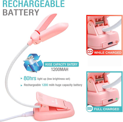 Vekkia 14 LED Rechargeable Book Light for Reading at Night, Eye-Care Reading Light for Books in Bed, 180° Adjustable, Clip on Lamp, 3 Color Temperatures, Lightweight, Present for Reader