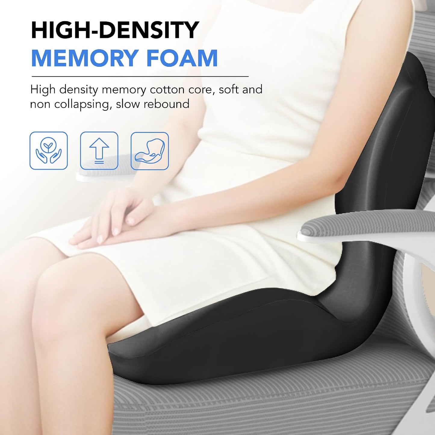 Ergonomic Waist Support and Seat Cushion, 2-in-1 Memory Foam Pad, Hollow Design for Coccyx, Suitable for Office Chairs, Car Safety Seats and Household Use - Relieves Lower Back and Hip Pain (Grey)