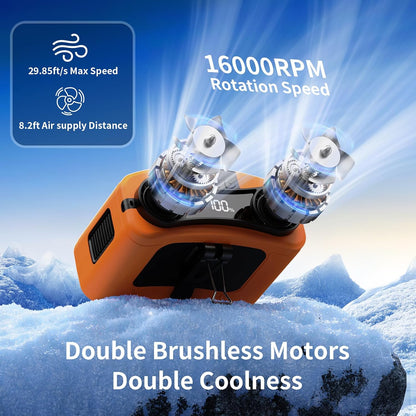 Socool 10000mAh Portable Waist Fan Clip on Wearable Belt Personal Fans Rechargeable Battery Operated, 20H Cooling with 10 Speeds & Dual Motors,Neck Hanging Hands-Free for Outdoor Travel Power Bank