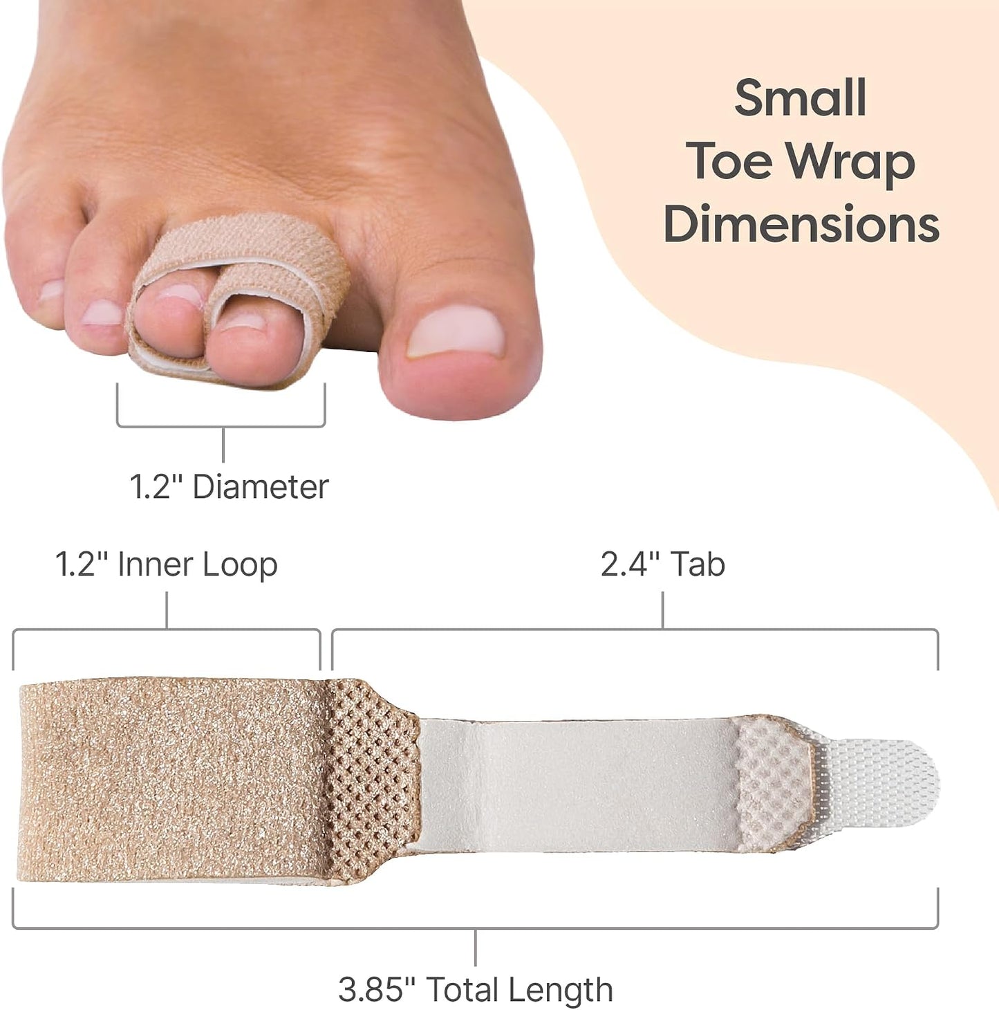 ZenToes Hammer Toe Corrector for Women & Men - Reusable Fabric Buddy Wraps for Broken Toes - Cushioned Toe Splint for Protection & Recovery & Hammertoe Straightener - 4 Count (OSFM, Beige)