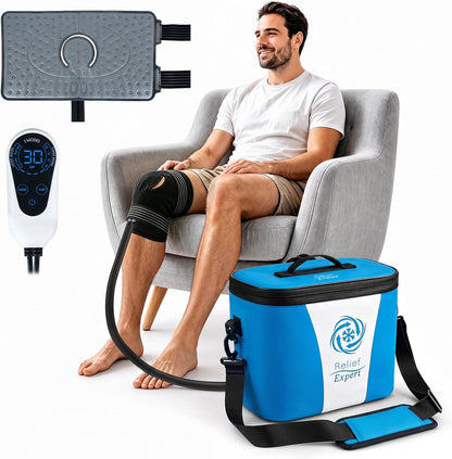 Ice Machine for Knee After Surgery, Extra Large Wrap & Flippable Kneecap Pad, 18QT Cooler, 12H Cooling, Programmable Timer, Leak-Resistant Sealing & Steady Cold Compression for Knee Replacement Care