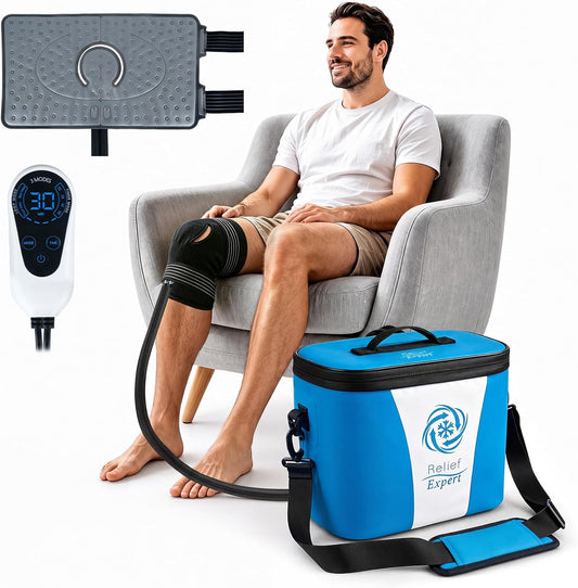 Ice Machine for Knee After Surgery, Extra Large Wrap & Flippable Kneecap Pad, 18QT Cooler, 12H Cooling, Programmable Timer, Leak-Resistant Sealing & Steady Cold Compression for Knee Replacement Care