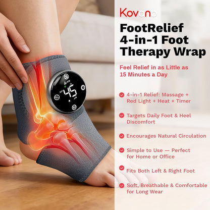 Large Fit Wearable Foot Massager Wrap, Cordless Heated Ankle Massager with Red Light, Portable for Foot Comfort & Circulation Support, 6 Modes 3 Intensities, Multi-Area Use for Foot, Knee & Back