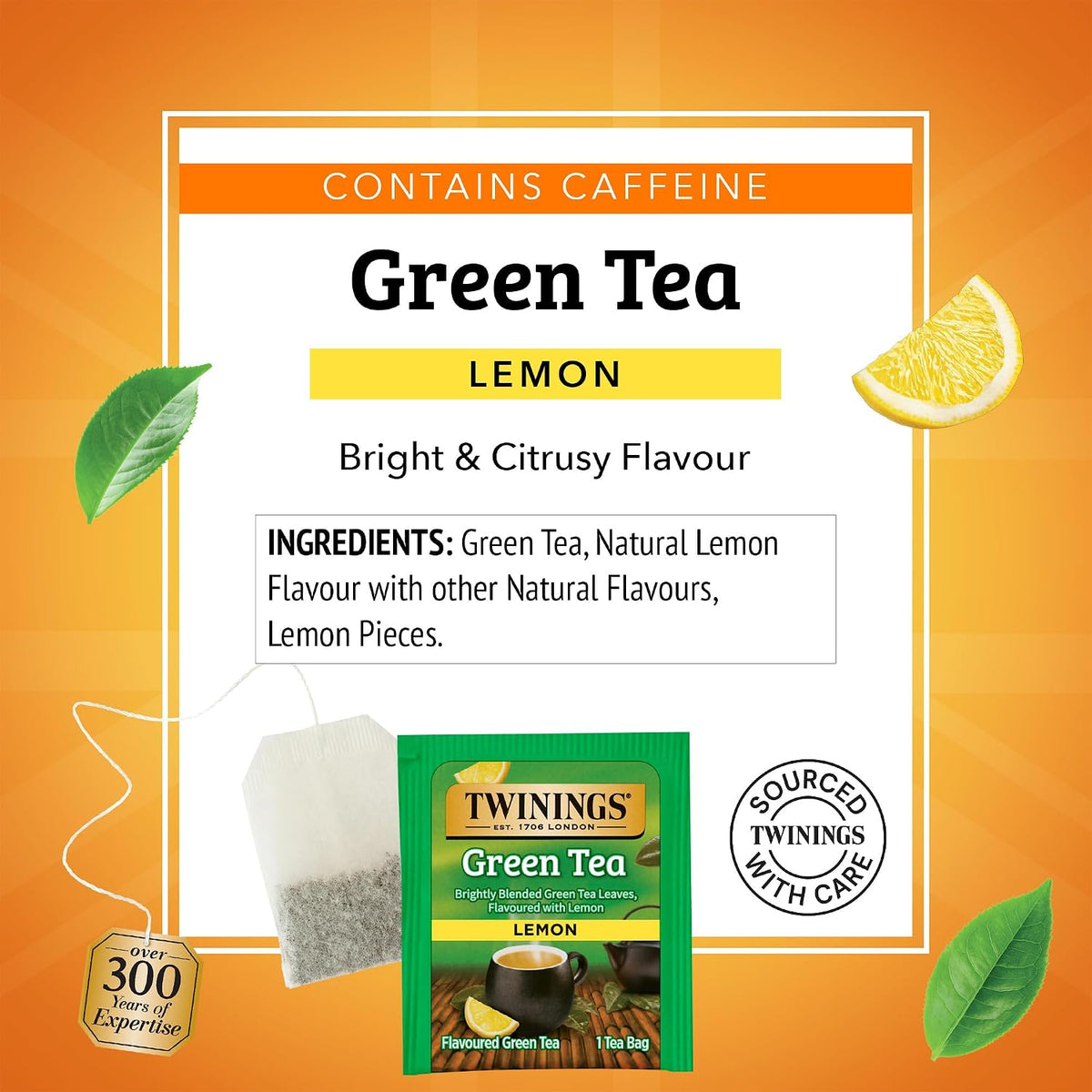 Twinings Green Tea with Lemon Individually Wrapped Bags, 20 Count (Pack of 6), Zesty Citrus Aroma & Flavour, Caffeinated, Enjoy Hot or Iced, 120 Teabags
