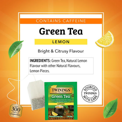 Twinings Green Tea with Lemon Individually Wrapped Bags, 20 Count (Pack of 6), Zesty Citrus Aroma & Flavour, Caffeinated, Enjoy Hot or Iced, 120 Teabags