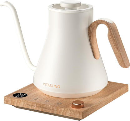 INTASTING Electric Kettle, Gooseneck Electric Kettle, ±1℉ Precise Temperature Control, Stainless Steel Interior, Quick Heating for Pour Over Coffee, Tea & Boiling Water, 0.9L (Black)