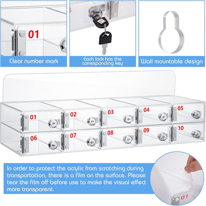 Threan 12 Slot Cell Phone Storage Box, Acrylic Clear Cell Phone Storage Cabinet Wall Mounted with Door, Locks and Keys for Office School Factory