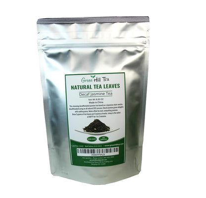 Greenhilltea Decaf Jasmine Green Tea, Green Tea CO2 naturally processed Caffeine-Free Tea - 8 Oz Bag