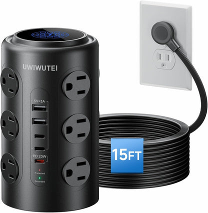 10FT Tower Power Strip with Dedicated 20W PD USB-C Port