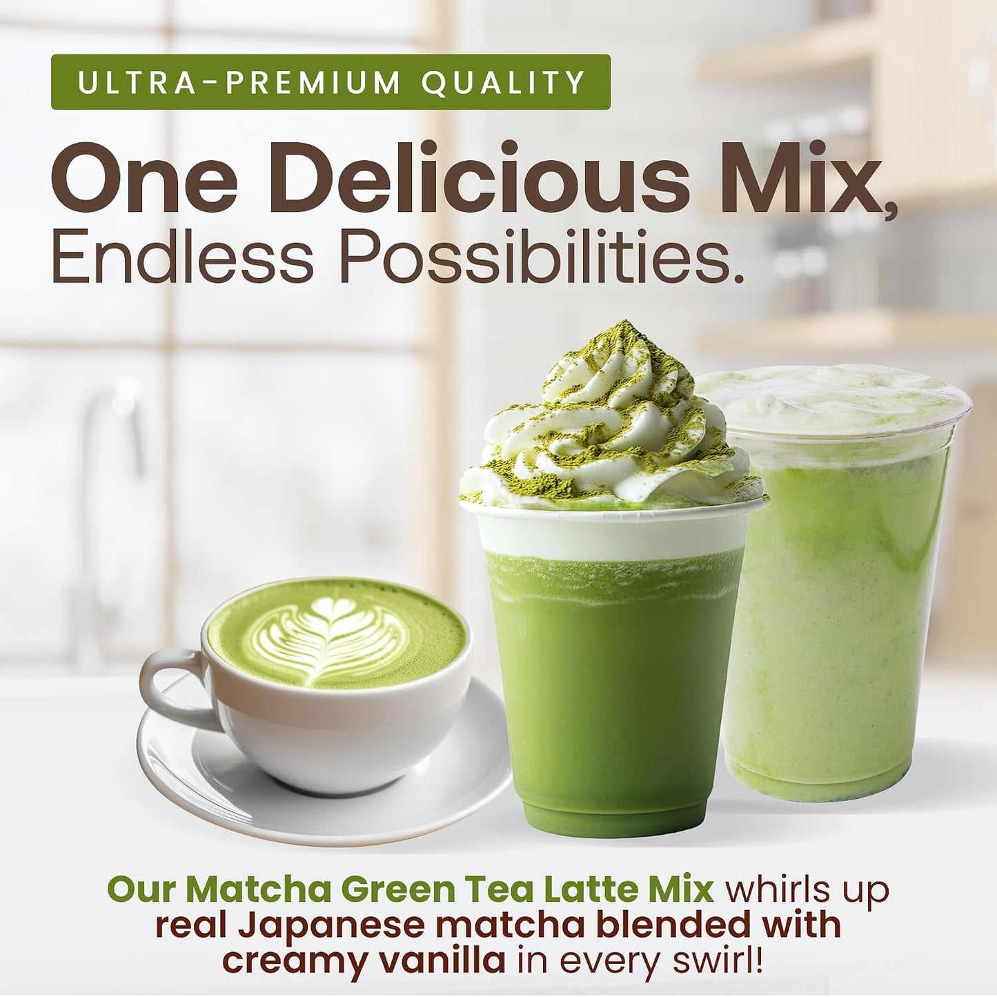 Café Essentials Matcha Green Tea Latte Frappe Mix – No Artificial Colors, Flavors, or Sweeteners – Shelf Stable – 51mg of Caffeine – Great for Hot, Iced, & Frozen Frappes (3.5 lb Bag, 30 Servings)