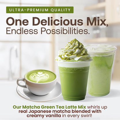 Café Essentials Matcha Green Tea Latte Frappe Mix – No Artificial Colors, Flavors, or Sweeteners – Shelf Stable – 51mg of Caffeine – Great for Hot, Iced, & Frozen Frappes (3.5 lb Bag, 30 Servings)