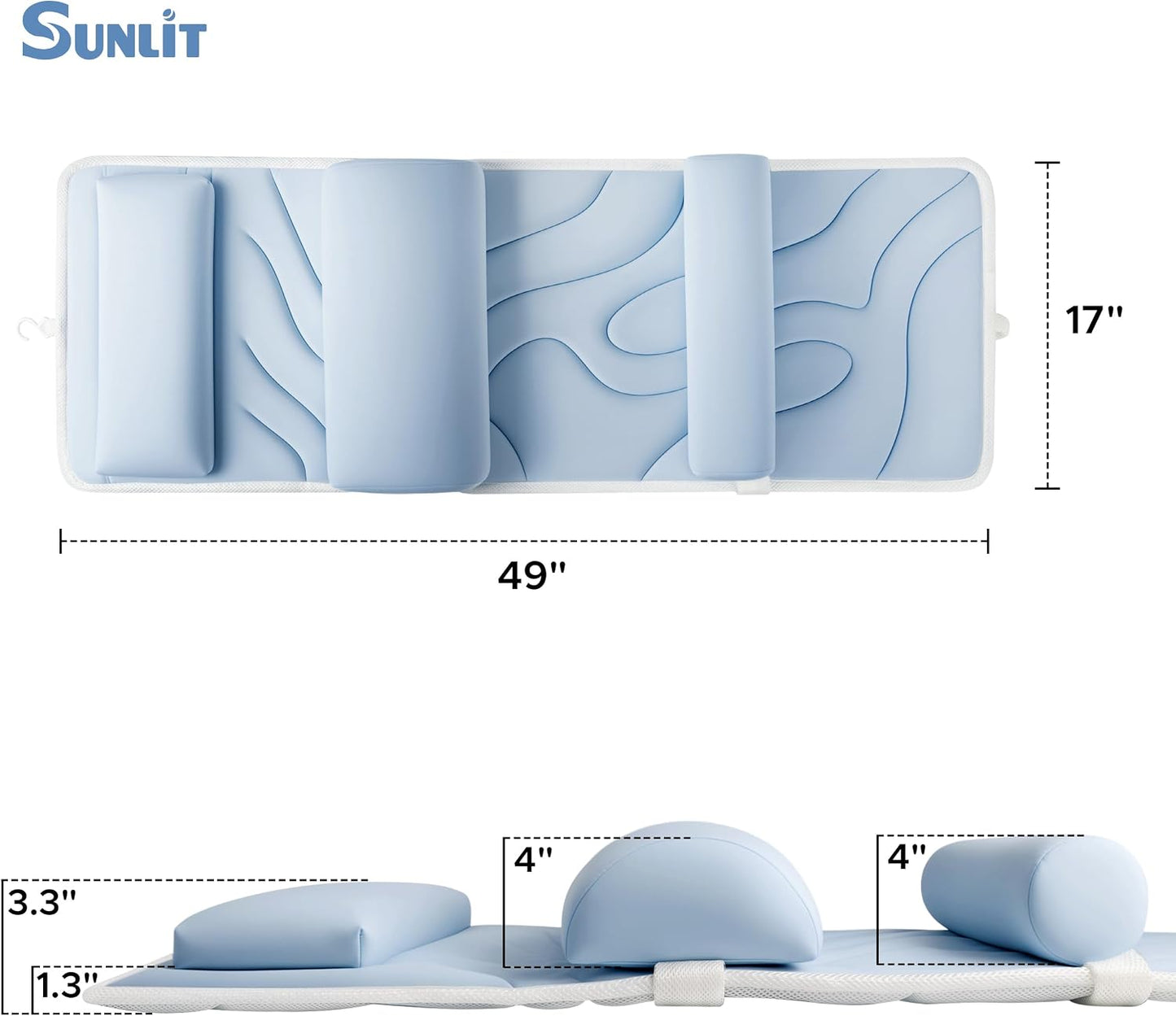 Sunlit Ultra Soft Full Body Bath Pillow for Bathtub, Luxury Thick Tub Pillow for Head Neck Back Support with Lumbar Pillow Multi-Function Stopper, Spa Pillow with Strong Suction Cups, Bath Accessories