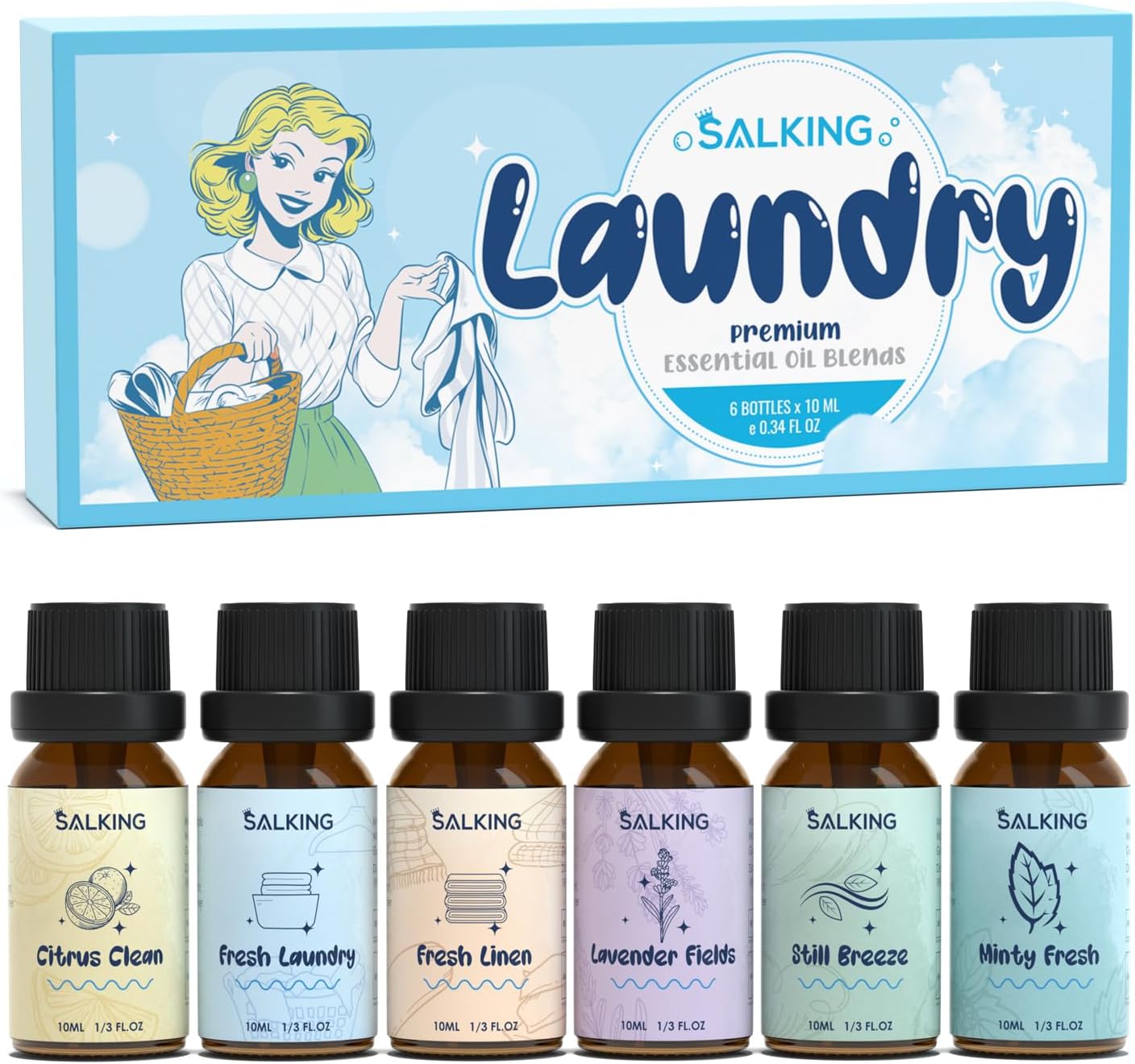 SALKING Floral Essential Oils Set, Premium Pure and Natural Essential Oils, Fragrance Oil Scented Oils for Oil Diffusers 6 x 10 ML - Lavender, Rose, Jasmine, Cherry Blossom, Gardenia, Chamomile