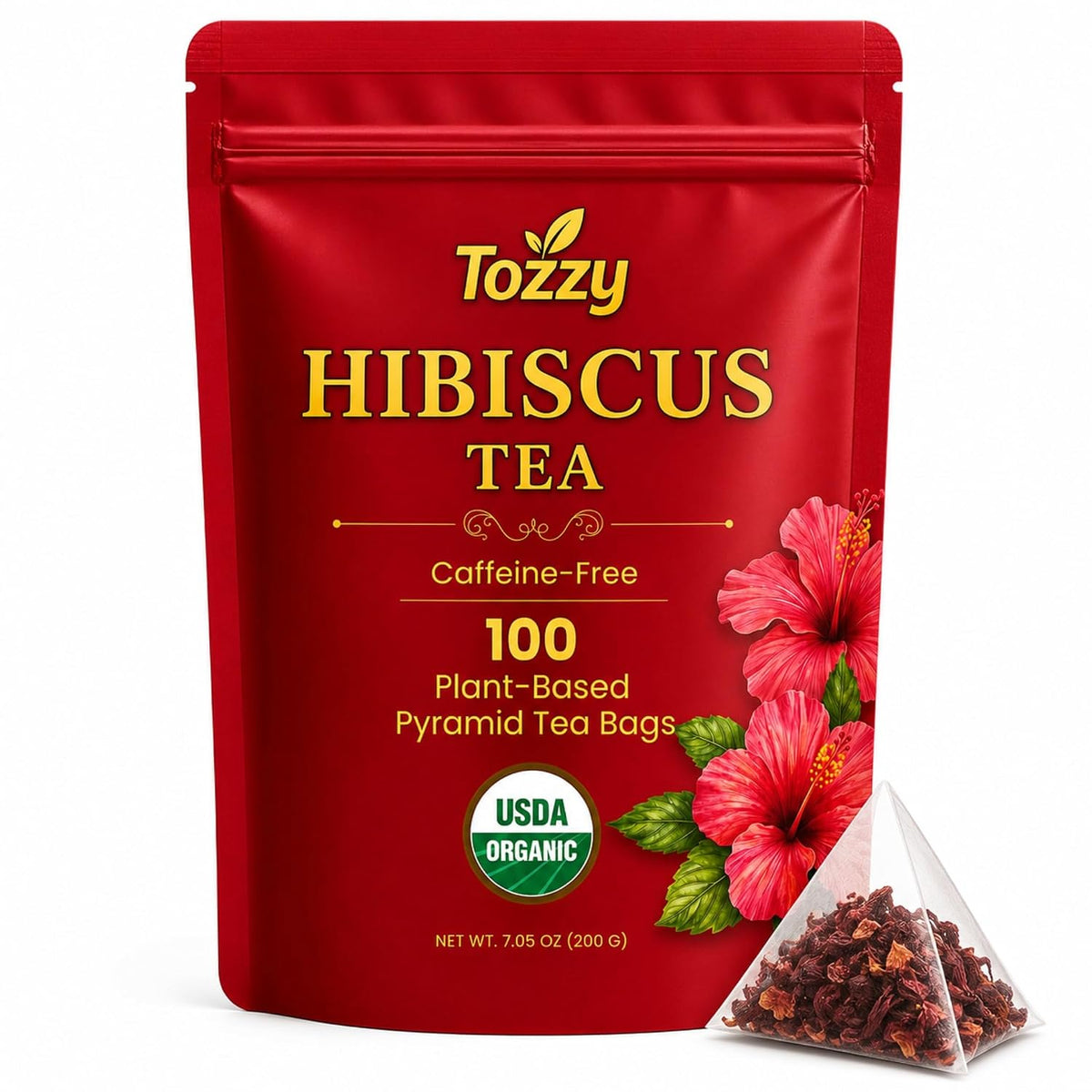 Tozzy Organic Hibiscus Tea, 100 Pyramid Tea Bags