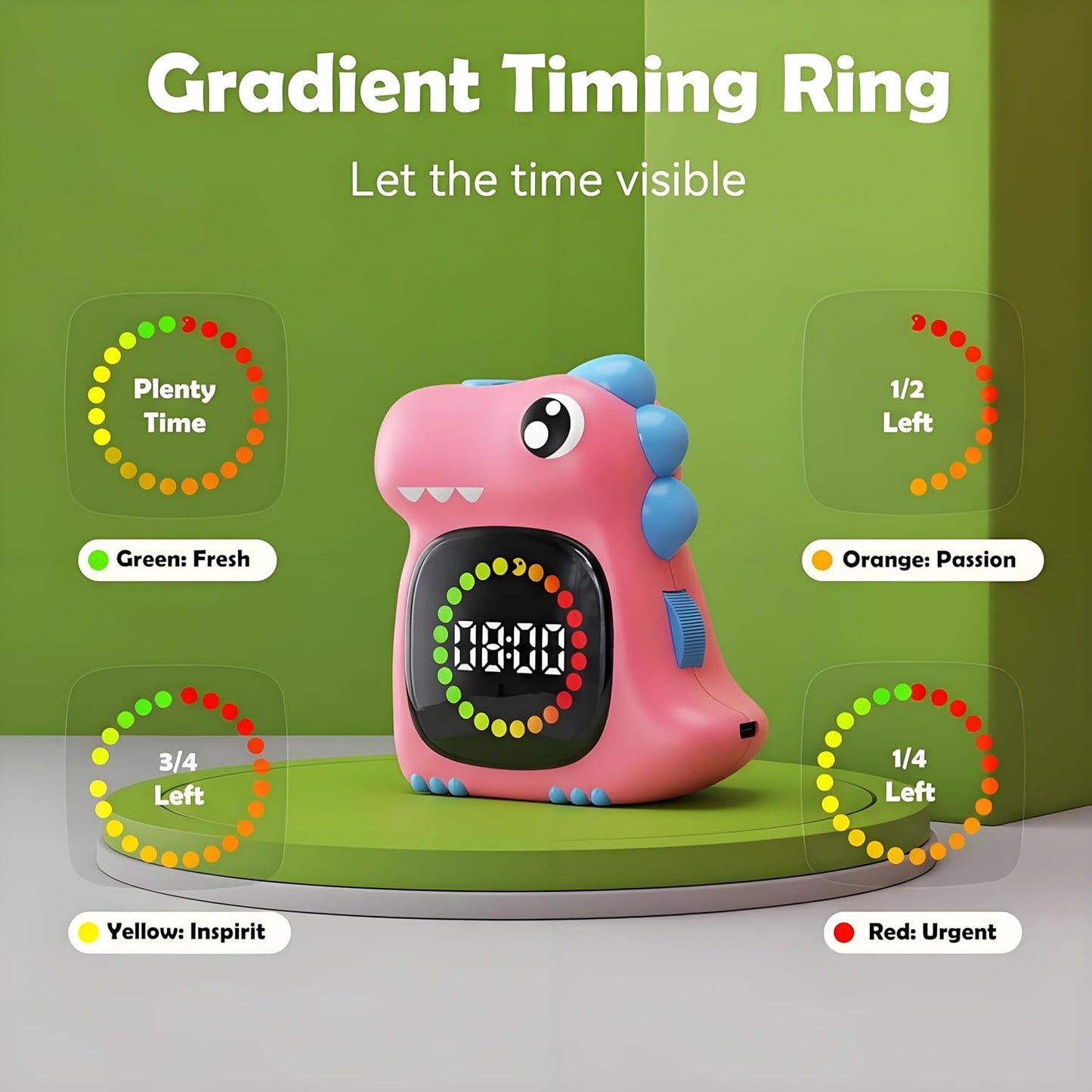 Visual Timer for Kids 99 Minute Digital Potty Training Timer for Homeschool | Dual sound; Dinosaur Look; Long Battery Life