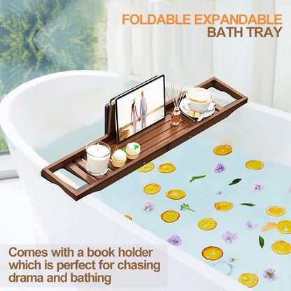 Bathtub Tray Caddy - Bath Tray - Bath Tub Table Tray Caddy - Bamboo Bath Tray for Tub